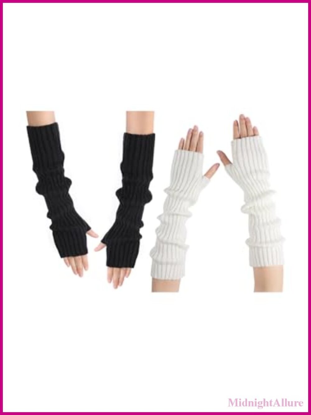 Knit Fingerless Arm Warmers Long Gloves with Thumb Hole
